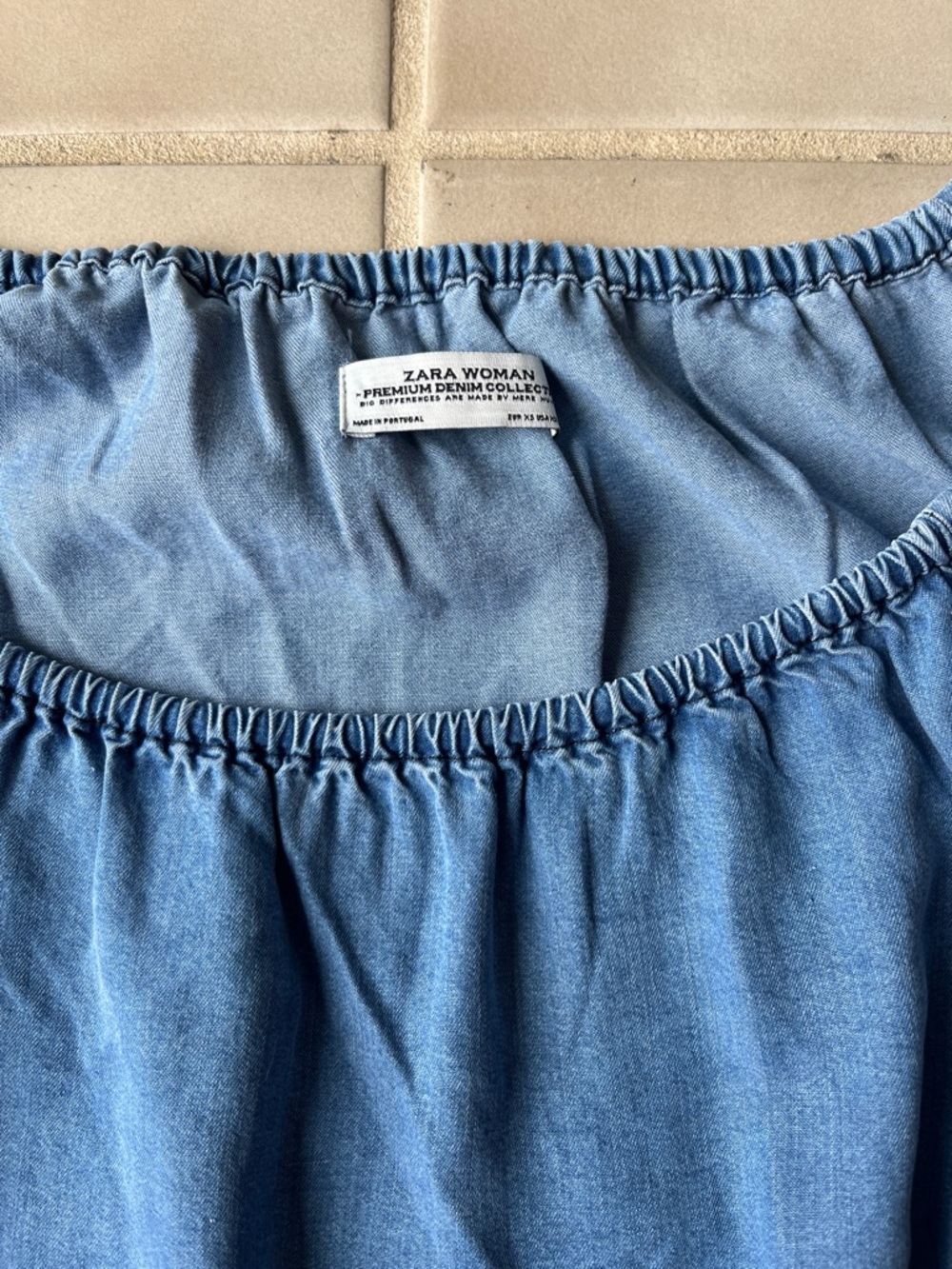 ZARA Premium Denim Collection Lightweight Blue Ruffle Hem Top 100% Lyocell - Picture 2 of 8